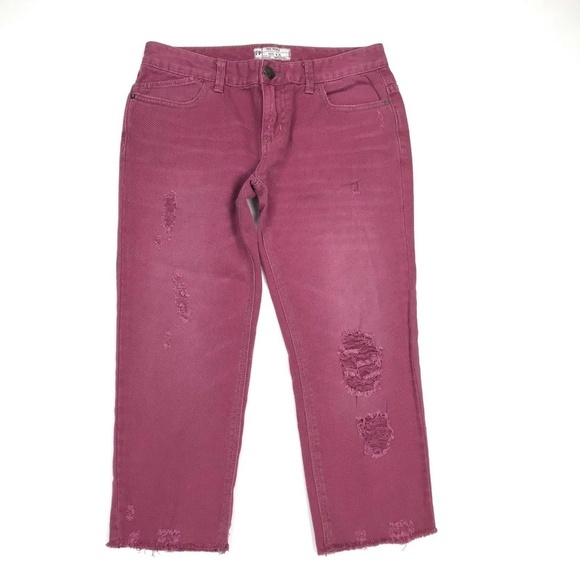 Free People Pink Distressed Cropped Jeans‎ Women 26 - Picture 1 of 8